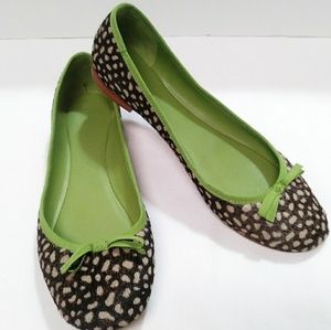 Boden Ballet Flats Pony Hair Animal Print Green